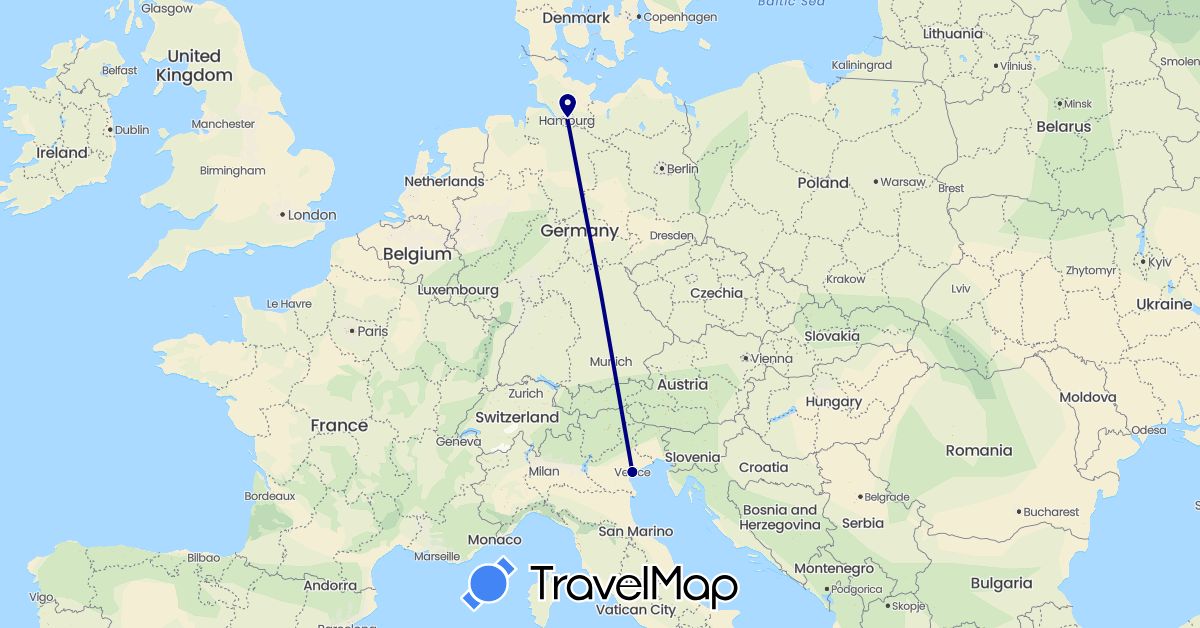 TravelMap itinerary: driving in Germany, Italy (Europe)